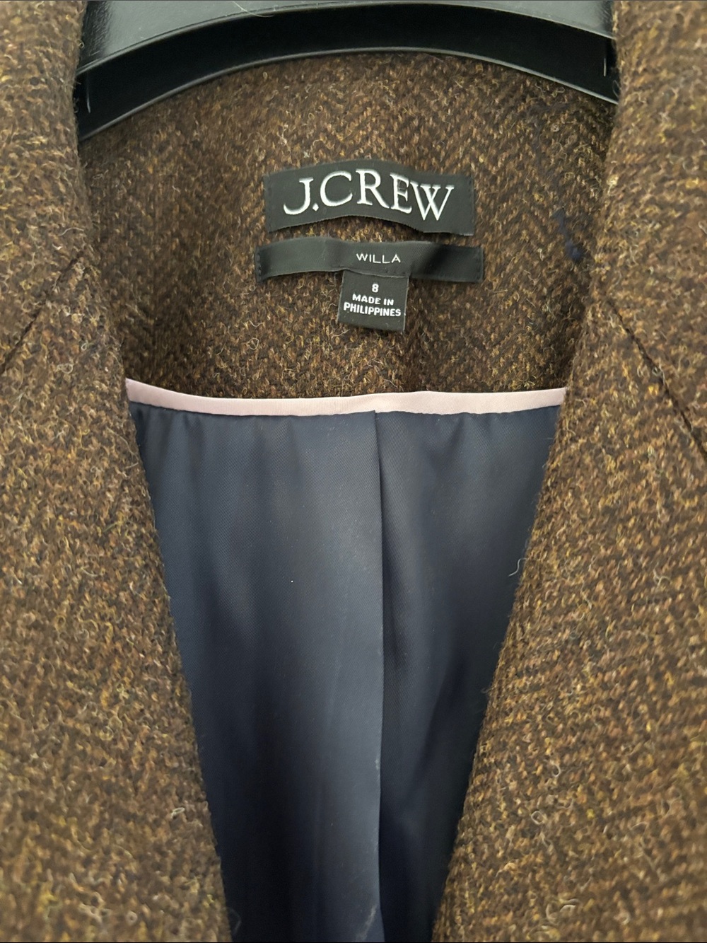 J. Crew Women’s Chocolate Brown Herringbone Wool-Blend Single-Button Blazer - Picture 3 of 4